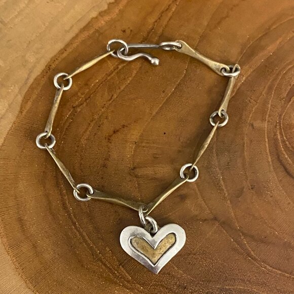RETIRED Jeep Collins Heart Charm Bracelet, Sterling Silver and Brass - Picture 1 of 3